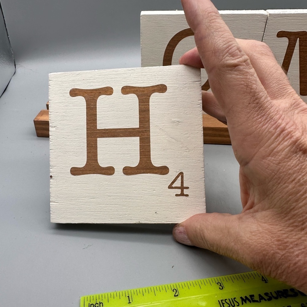 Wooden home decor scrabble tiles on stand - Picture 6 of 9